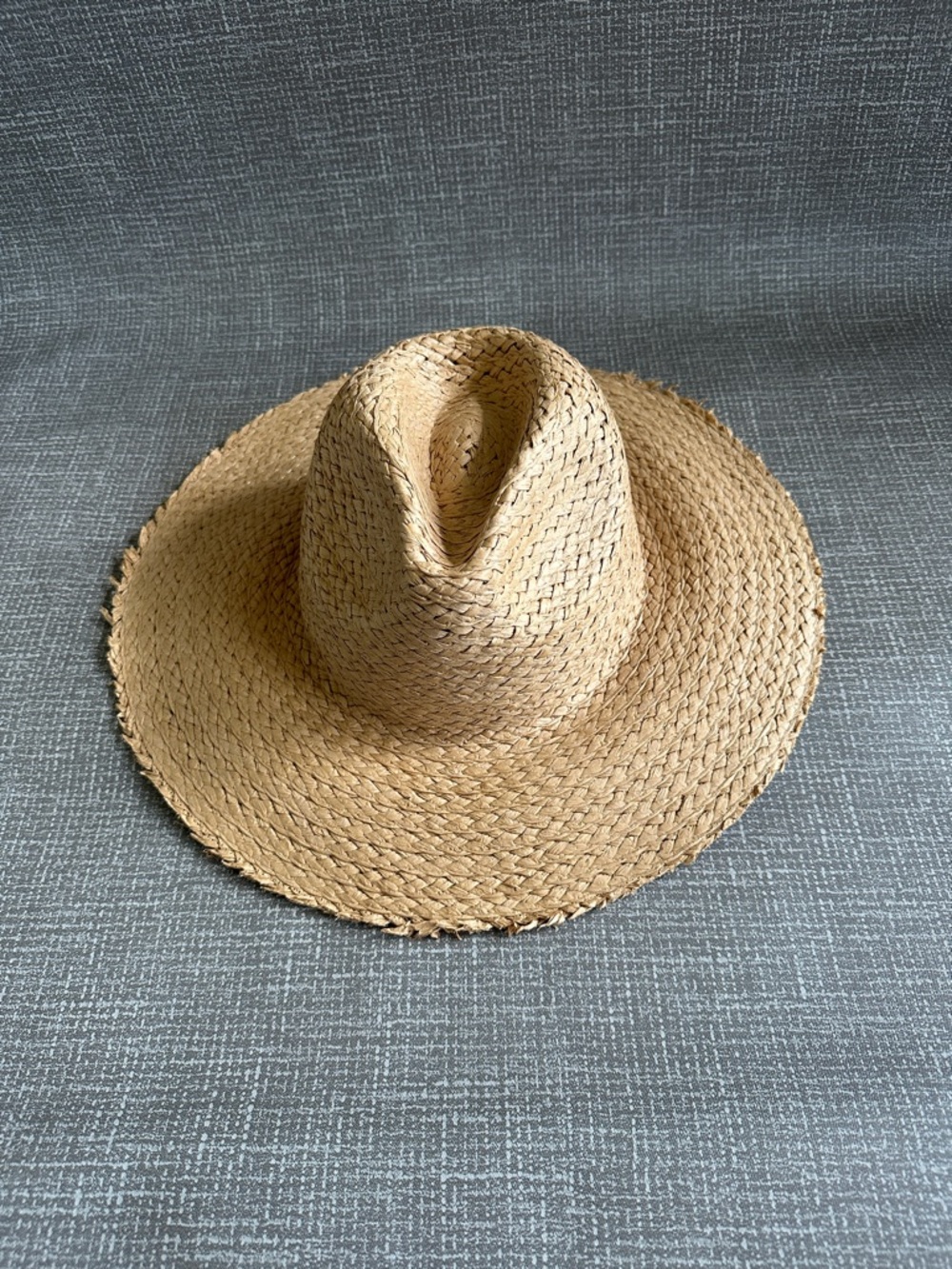 Michael Stars Womens Tan Woven Straw Wide Brim Sun Hat Frayed Edge Fedora Boho